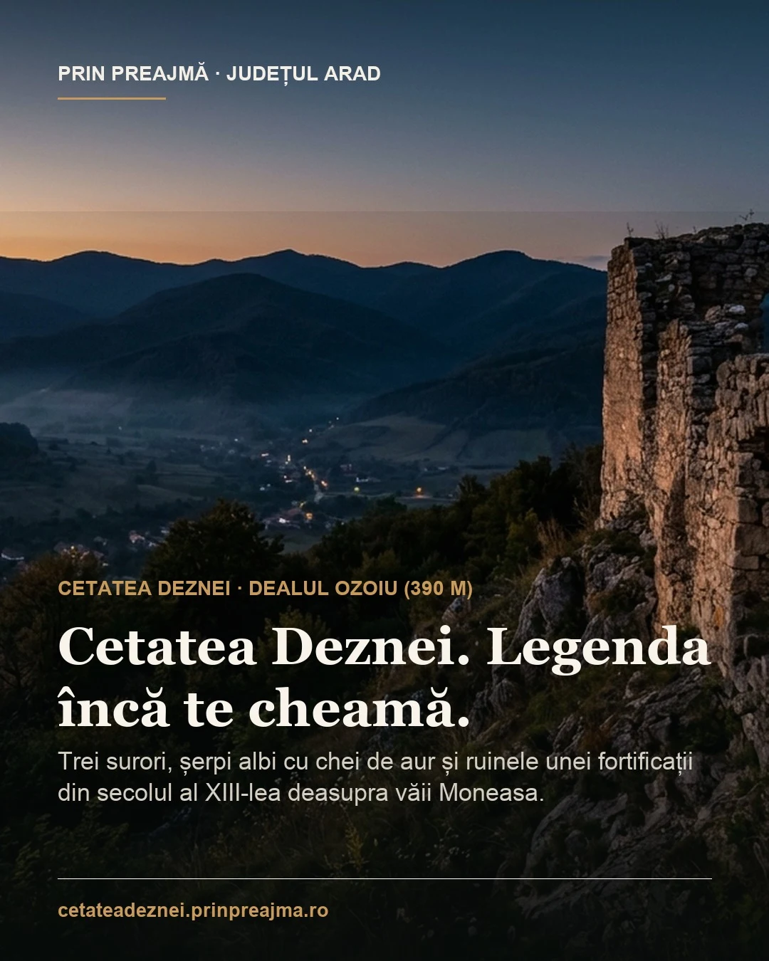 Card social 4:5 Feed Cetatea Deznei (Ilustrație AI etichetată)