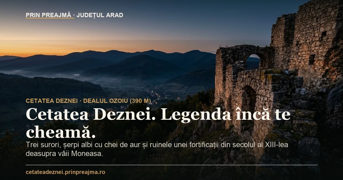 Card social 16:9 OG Cetatea Deznei (Ilustrație AI etichetată)
